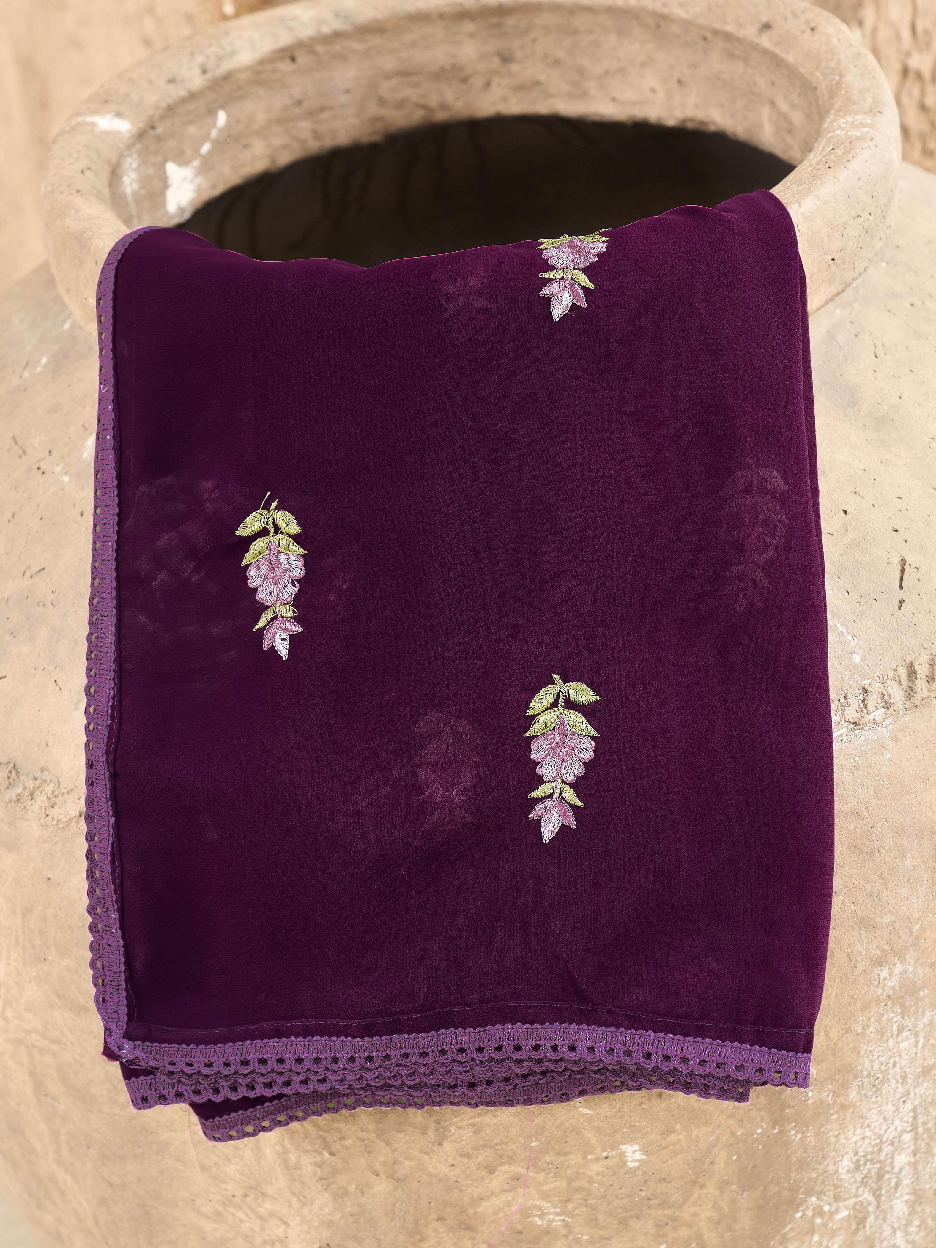 Burgundy color georgette with zari work kurta & sharara with dupatta set